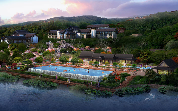 重慶萬(wàn)州長(zhǎng)灘森林溫泉度假區(qū)無(wú)邊池規(guī)劃效果圖